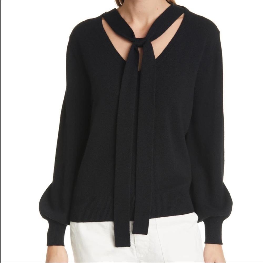 Nili Logan Black Cashmere Shaelyn V Neck Tie Sweater